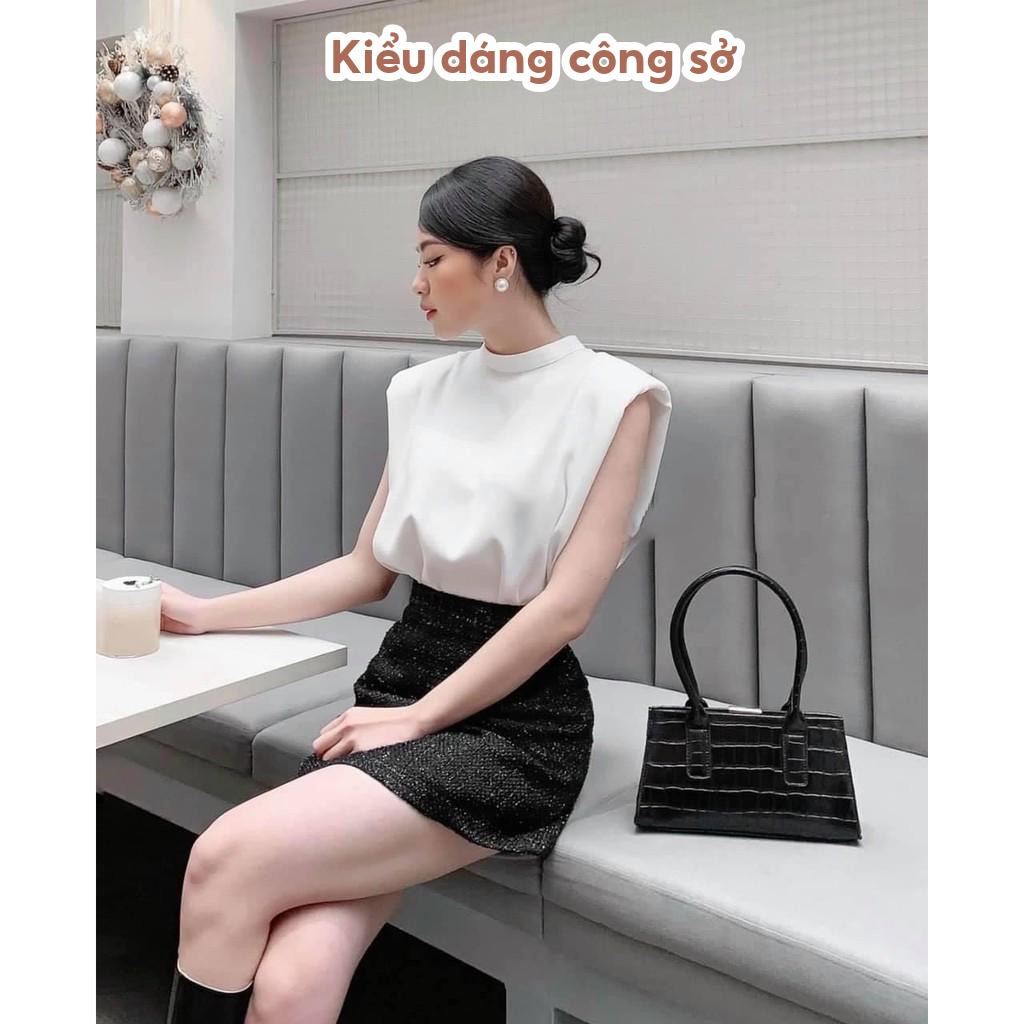 Áo sơ mi kiểu công sở nữ HINSTORE áo lụa tay cánh dơi có đệm vai cổ 3cm siêu hot 046