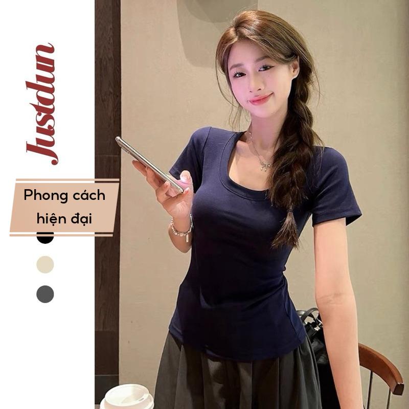 Áo thun CỔ VUÔNG gân tăm tay ngắn ôm body Justdun La_belle_18