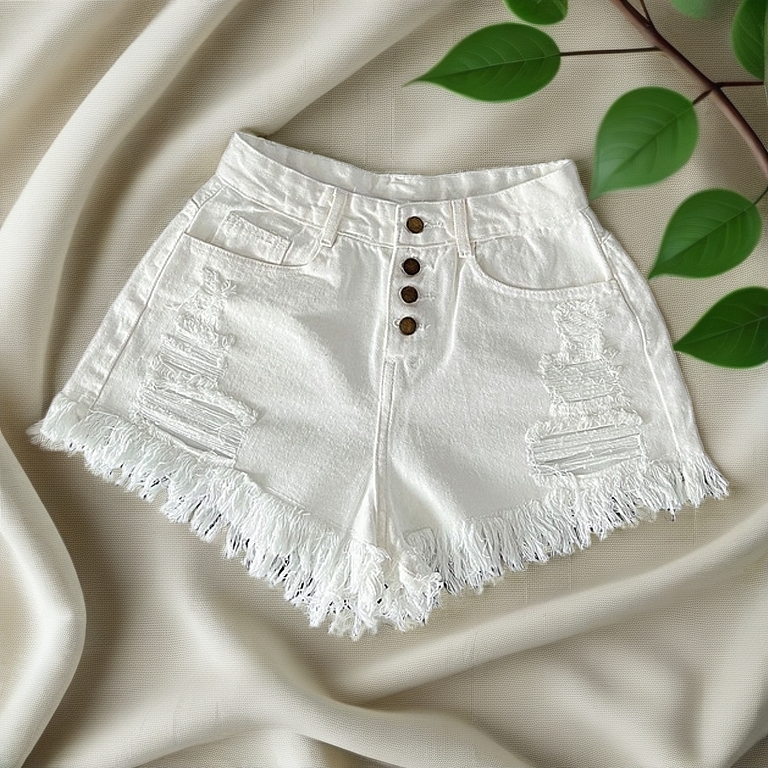 [HOT 2026] Quần Sooc Jean Nữ Bigsize 40-90kg, Quần Đùi Bò lưng cao rách 4 nút ống tua rua HÁCH DÁNG MS1093