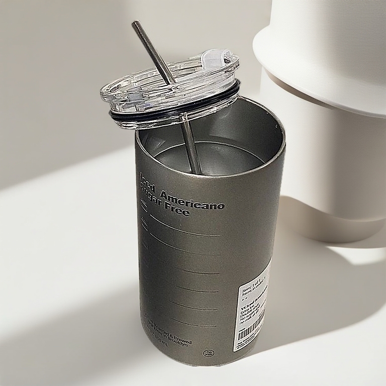 Ly Cốc Giữ Nhiệt Inox 304 Iced Americano 600ml Kèm Ống Hút, Giữ Nhiệt Tốt, Nắp Chống Tràn