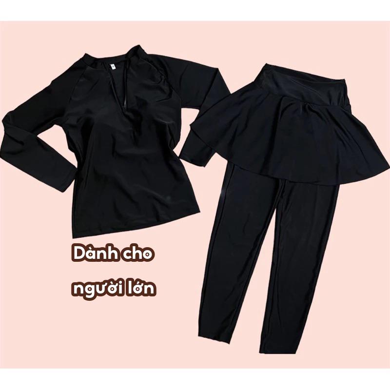 BIGSIZE 85kg- Đồ bơi nữ big size tay dài che nắng, quần dài váy xoè kín đáo- Bikini đi biển tay dài quần dài- shopnabi