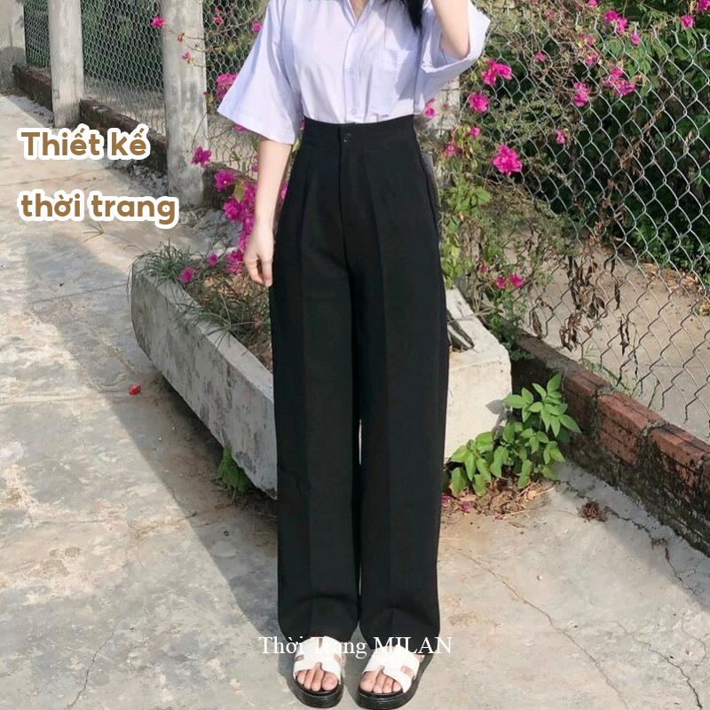 (HOT ĐEN, XANH ĐEN)Quần ống rộng đi học nữ lưng cao M604 khóa giữa sườn hông -Quần ống suông cạp cao học sinh đáy cao