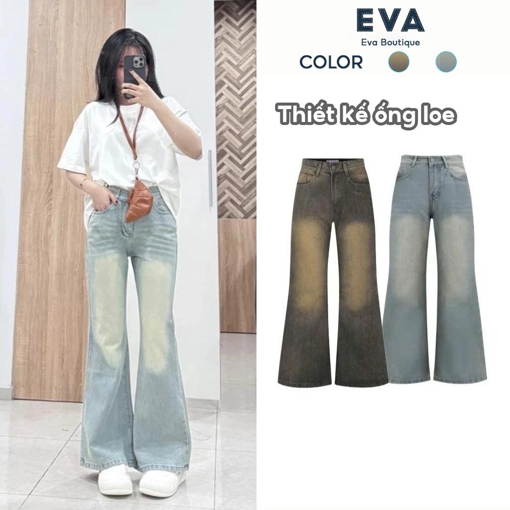 Quần Jeans Nữ Ống Loe Siêu Rộng Cotton Chất Vải Mềm Không Co Giãn Dáng Rông Không Ôm Không Co Giãn Eva Boutique