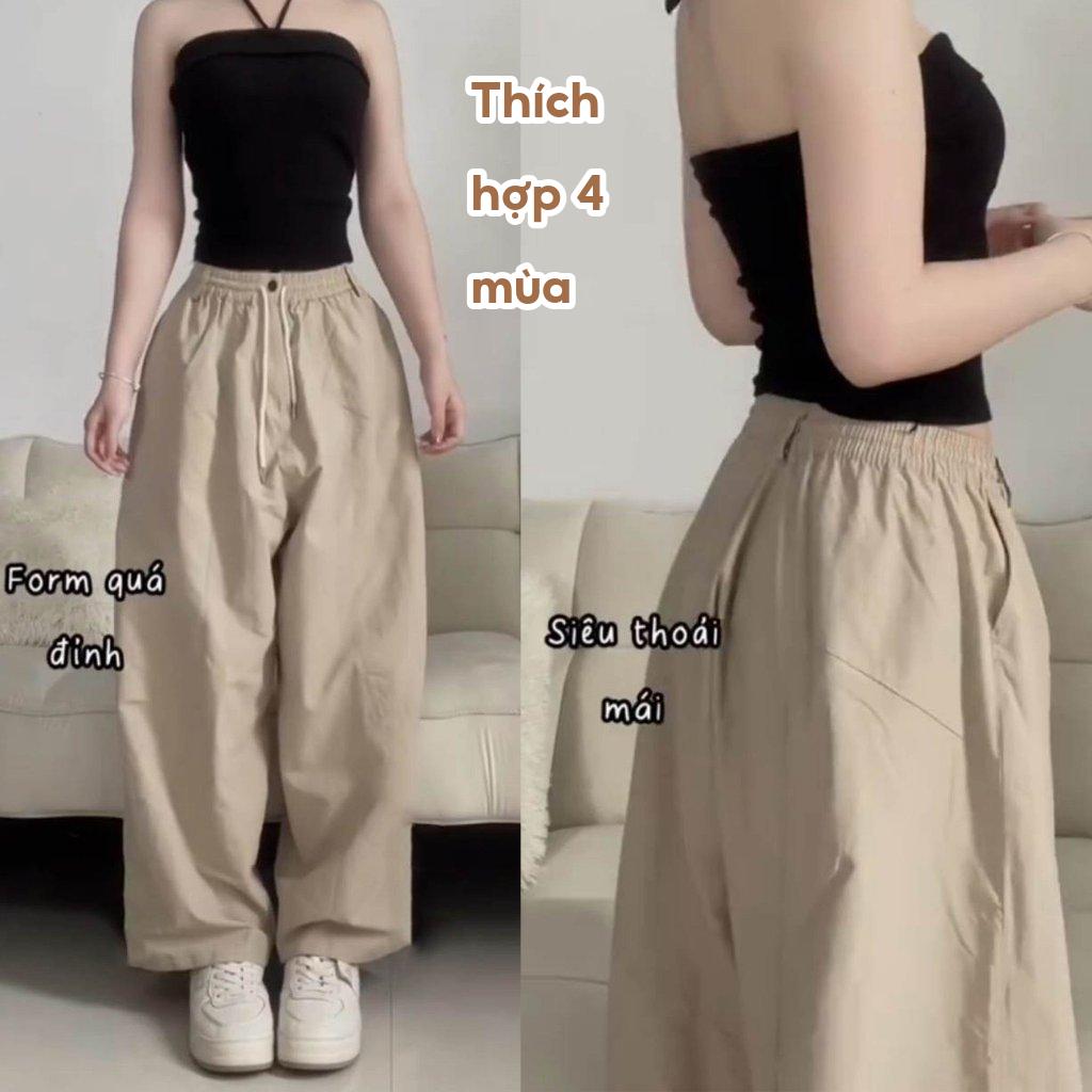 Quần Parachute Harem Nam Nữ Dáng Thụng Vintage, Quần Dài Vải Kaki Cao Cấp Dễ Vận Động Nhật Bản Bigsize