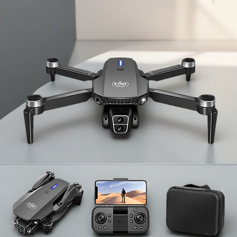 PIycam Mini, Flycam Giá Rẻ, Máy Bay Không Người Lái E88 PLUS Camera Kép,Chế Độ Cảm Biến Tránh Giữ Vị Trí Độ Cao