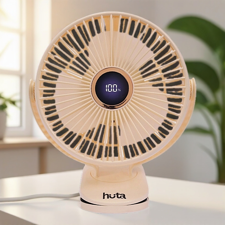 Quạt Tích Điện Kẹp Loại To HUTA Q22 Pin Trâu.Quạt Tích Điện Pin Khoẻ, Đèn RGB, Màn hình LED, Lồng Quạt 22Cm