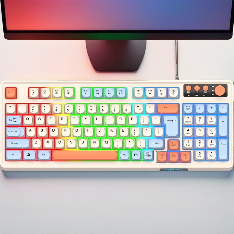 Bàn phím giả cơ Gaming RaiKu K98 full size - Led Rainbow siêu đẹp - Có núm xoay - Phím BPT - Gõ êm