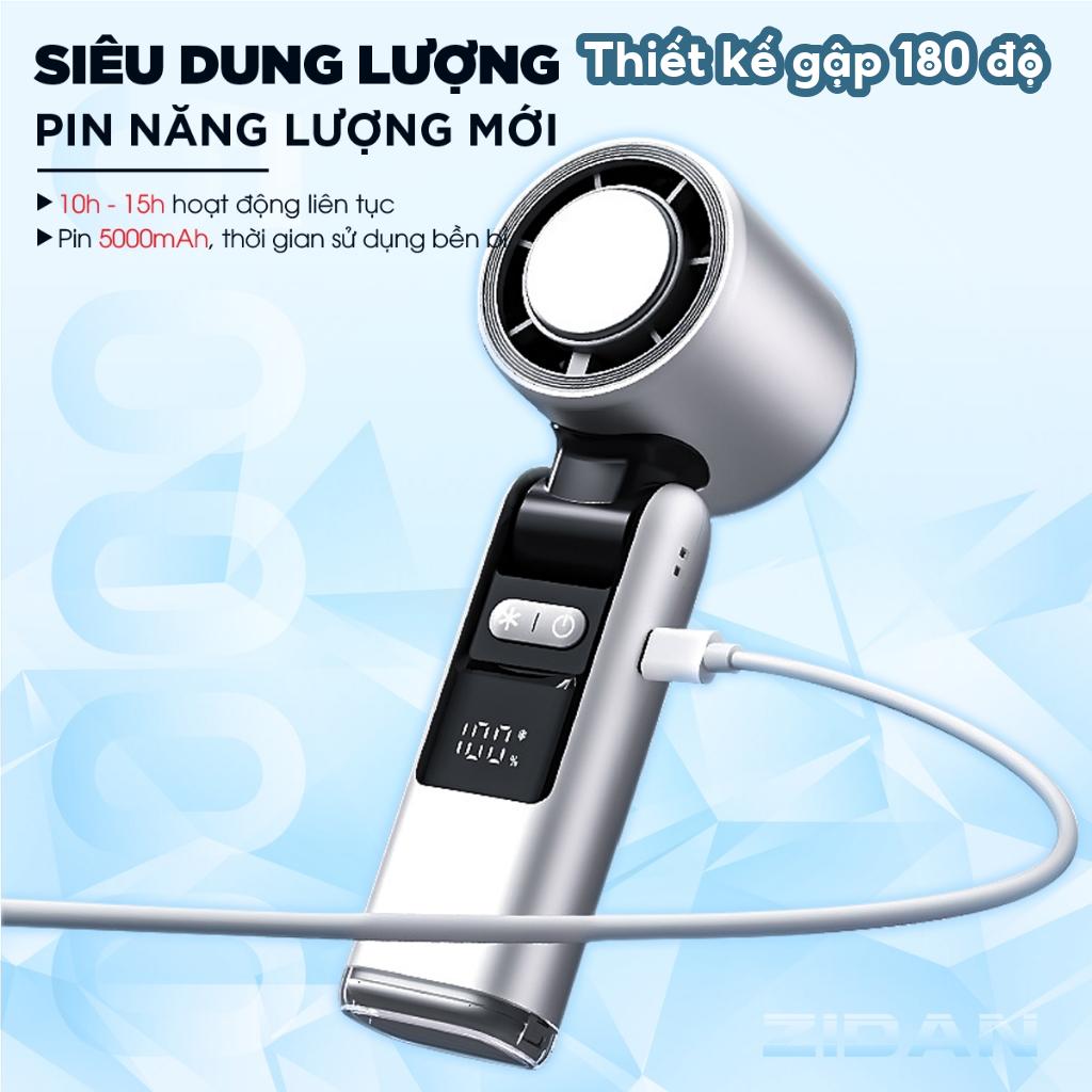 Quạt cầm tay tubor chính hãng ZIDAN bản 2025,tốc độ gió siêu mạnh,pin 5000mah có chế độ nén lạnh gập 180 độ tặng kèm sạc