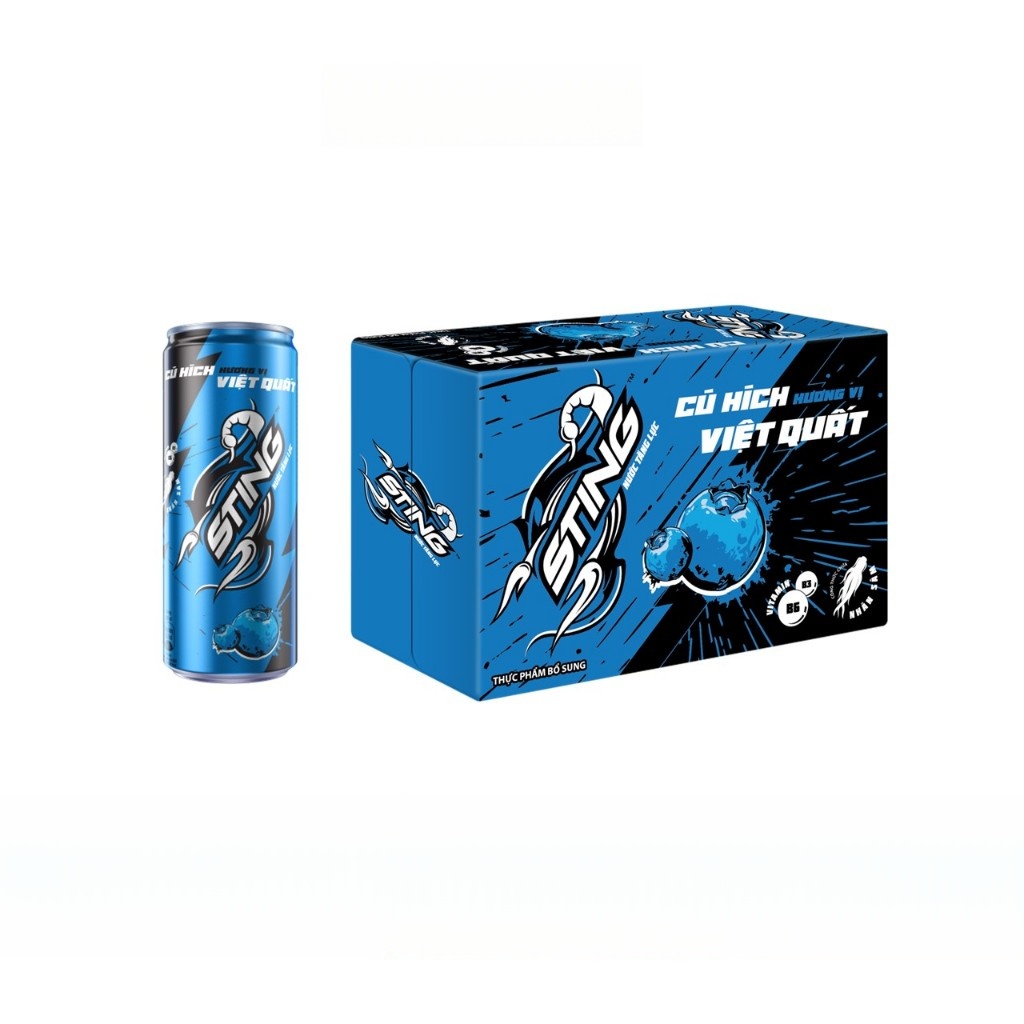 Thùng 24 Lon Nước Tăng Lực Sting Xanh Việt Quất (320ml/lon)