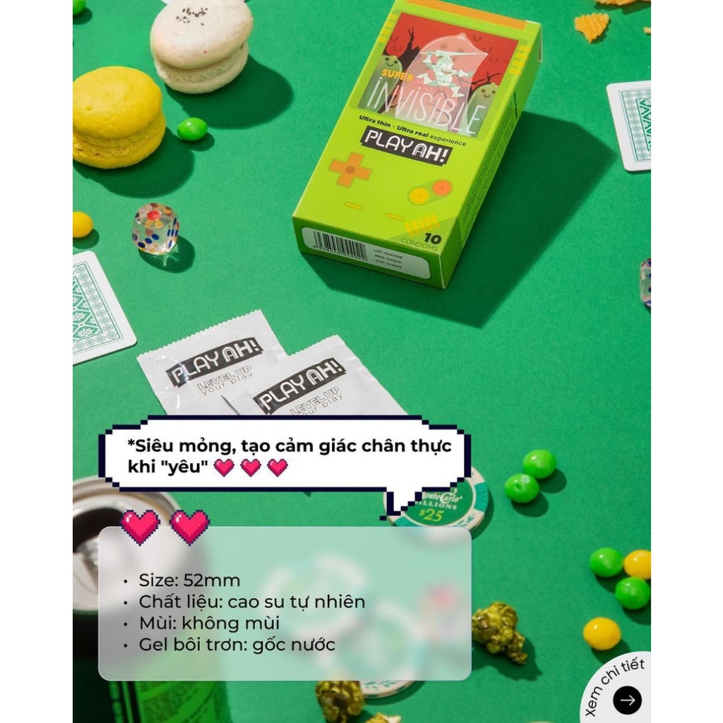 Bao Cao Su PLAYAH Super Invisible Siêu Mỏng Size 52mm Hộp 10c, Hộp 3c Lalendi Store