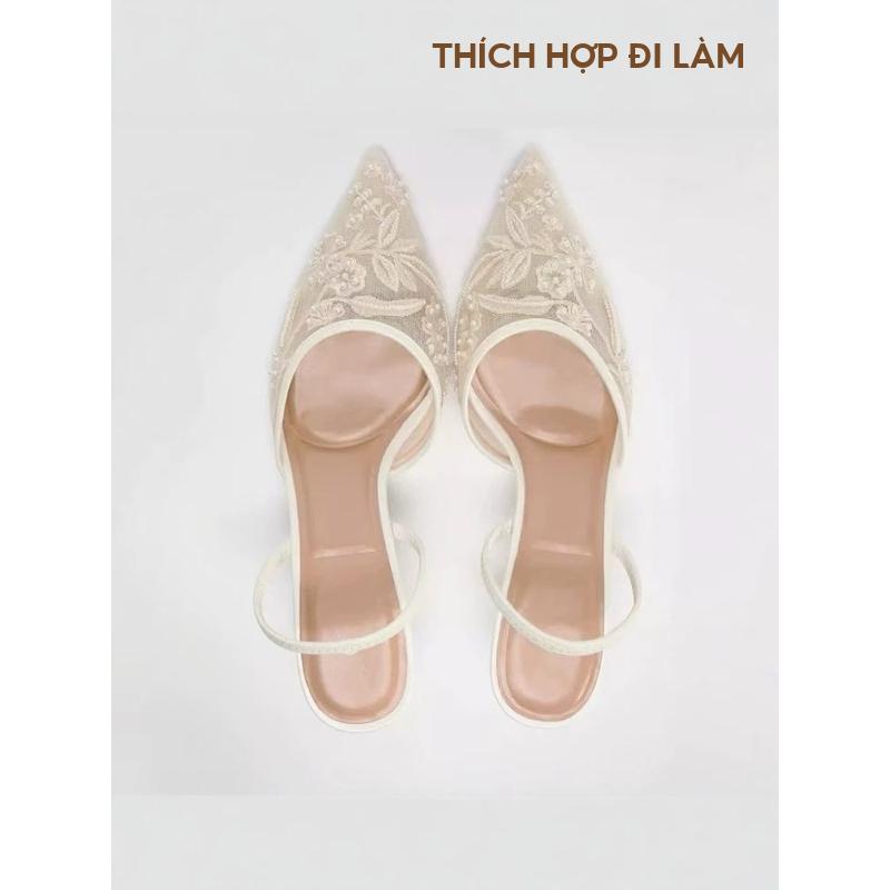 Giày cao gót Z mũi nhọn vải lưới thêu hoa dịu dàng đế cao mảnh 5cm phong cách tiểu thư Mary Jane 𝟴𝟯𝟮𝟲(𝟳𝟴𝟭𝟰-𝟱 𝗞𝗲𝗺)