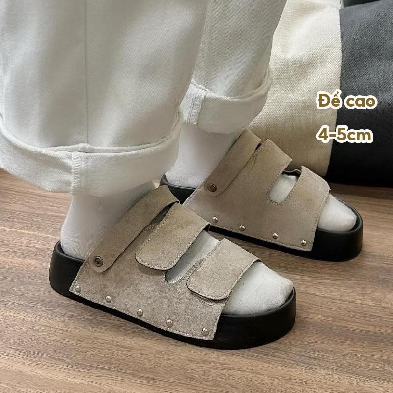 Dép sandal nữ quai hậu đế cao 4-5cm Đ01 quai nỉ bản to mới Chốt Đinh
