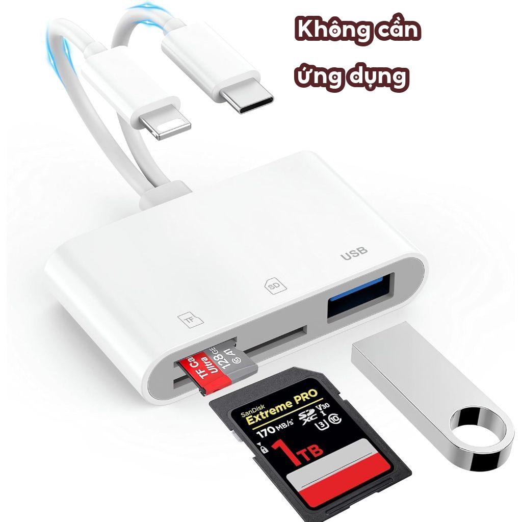 Đầu đọc thẻ SD cho iPhone iPad Mac, Bộ chuyển đổi máy ảnh kỹ thuật số sang đầu nối kép iPhone Lightning & Type-c, Trình xem thẻ nhớ máy ảnh Trail với khe cắm SD / TF / USB 3