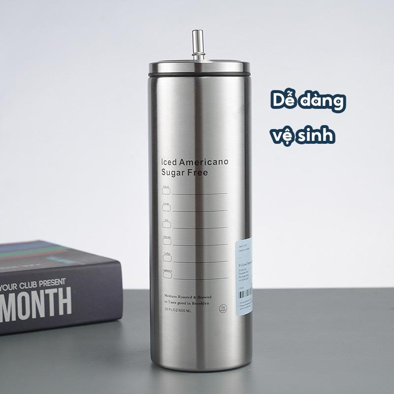 ( Mẫu Mới 2024) Ly giữ nhiệt Americano Inox 304 Cao Cấp Không G,có Ống Hút Có Nắp Đậy + Sticker