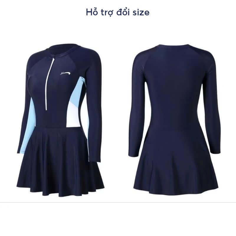 Sẵn HCM [ M,L,XL]Bikini đồ bơi đi biển một mảnh dây kéo đen phối xám  form váy có quần bảo hộ, HÀ BIKINI DB073.