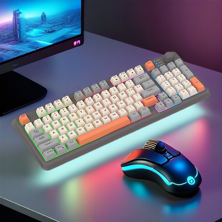 Bàn phím và Chuột giả cơ gaming XUNFOX K82 thiết kế 94 phím có đèn led 7 màu kèm theo nút vặn âm lượng