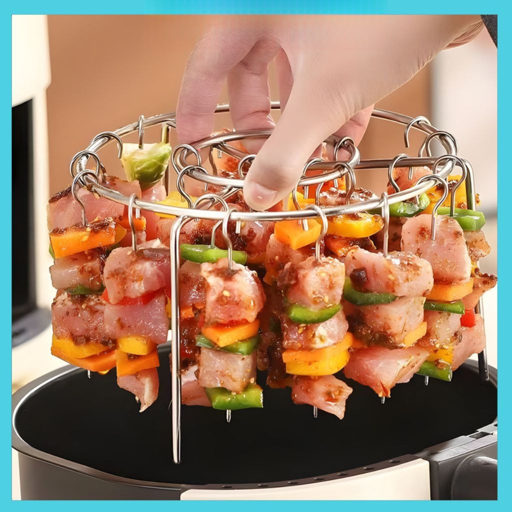 Xiên Nướng Thịt INOX Cho Nồi Chiên Không Dầu - Giá đỡ xiên nướng dọc Chuyên Dụng, Vỉ Nướng Thịt, Giá Thịt Nướng BBQ.