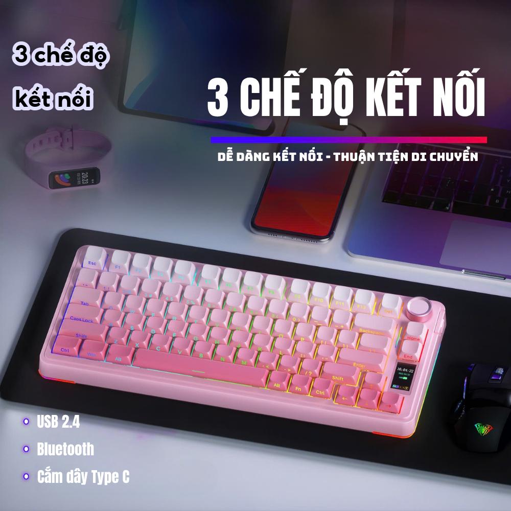 Bàn phím cơ không dây AULA S75 PRO - Màn hình TFT - 3 mode - Full foam - Led RGB - Có núm xoay
