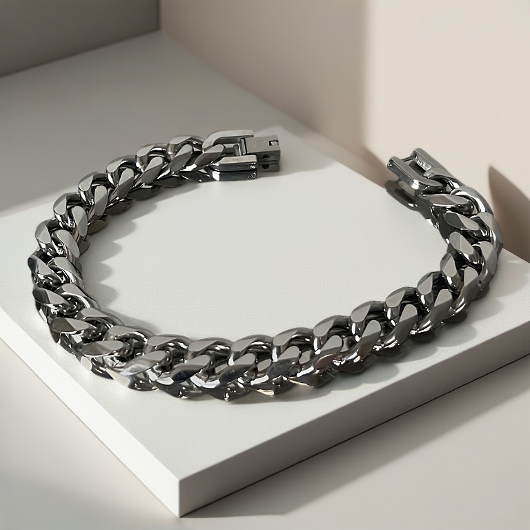Vòng tay CUBAN mắt xích vát cạnh kiểu dáng UNISEX thép titan không gỉ