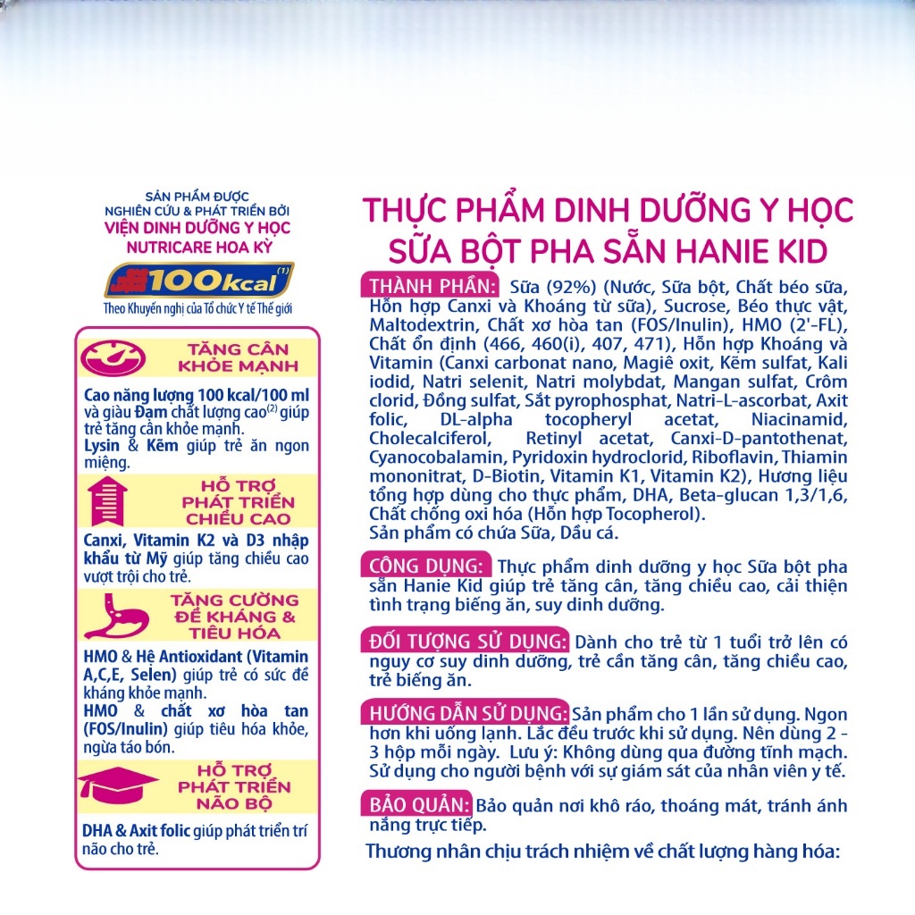 Thùng 48 hộp sữa bột pha sẵn Nutricare Hanie Kid cho trẻ biếng ăn suy dinh dưỡng