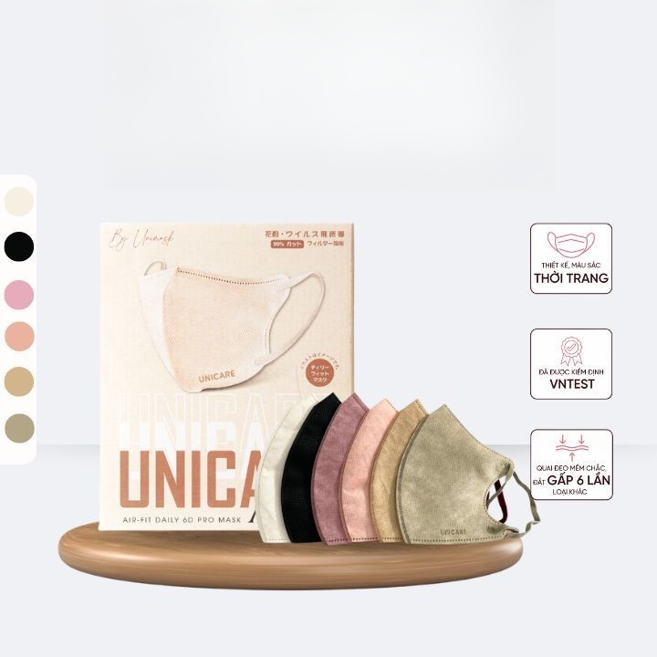 [Thùng 150 chiếc] Khẩu trang 6D UNICARE 3 Lớp Kháng Khuẩn, Kháng Bụi Siêu Mịn Không Thấm Nước