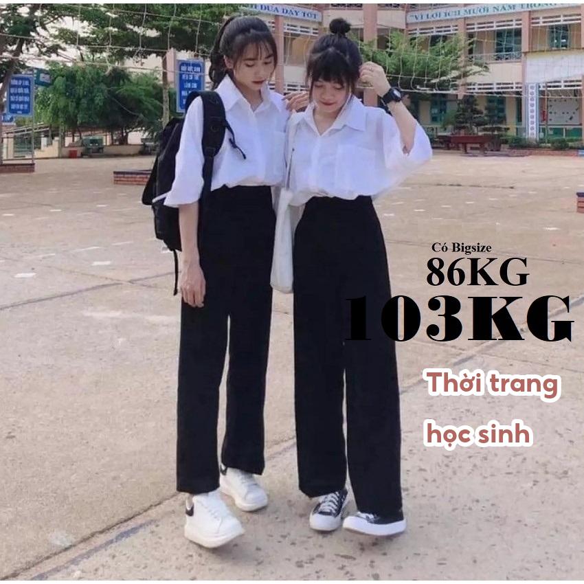 Quần Học Sinh Nữ Ống Rộng Khóa Giữa, quần ống rộng nữ, Vải Tuyết Mưa, Có Big size