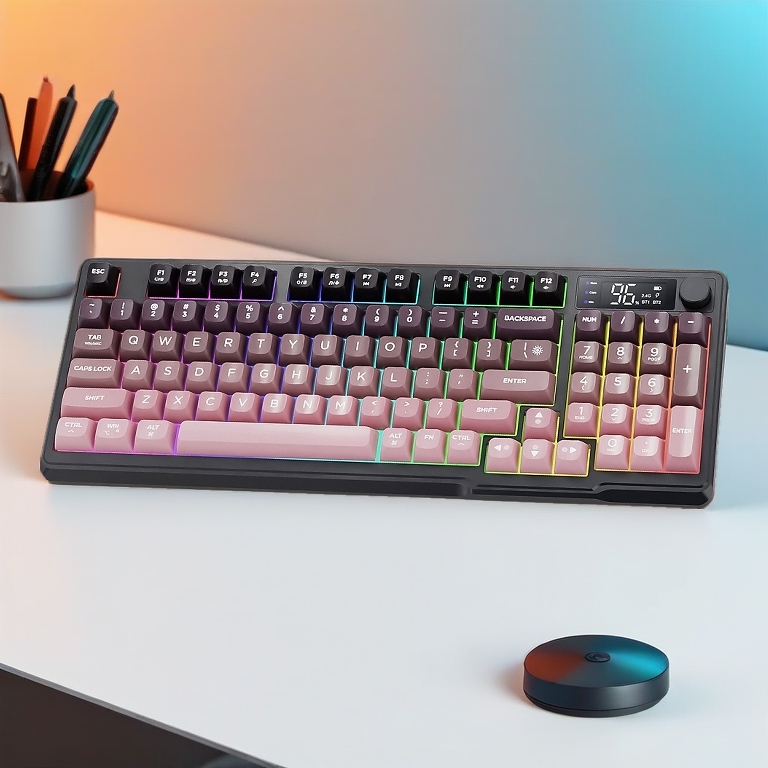 Bàn Phím Gaming Không Dây Bluetooth M96 Full Size Có LED 7 Màu, Màn Hình Hiển Thị, Núm Xoay Đa Năng