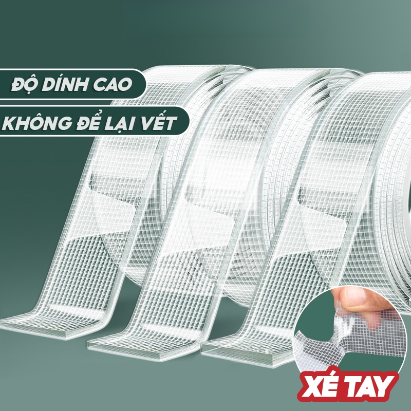 Băng keo nano lưới thủy tinh siêu dính bản 3cm NANORON - Băng keo nano trong suốt sợi thủy tinh