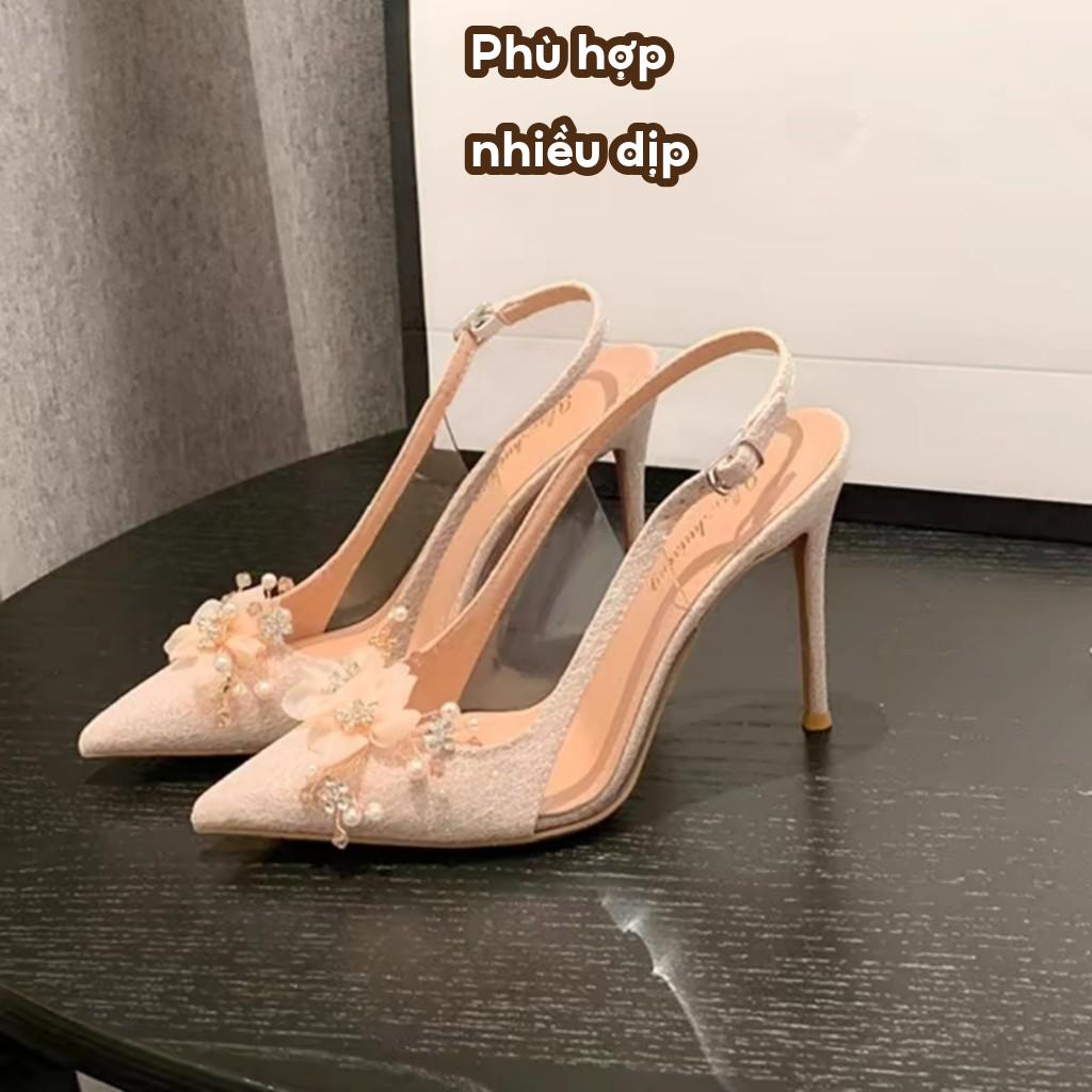 Giày cao gót thời trang kim tuyến, giày cưới sang chảnh blingbling 8 phân mã GSC127