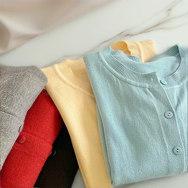 Áo khoác cardigan dệt kim mới Áo len cổ tròn nữ thời trang thu đônglen nữáo khoác cardigankhoác len
