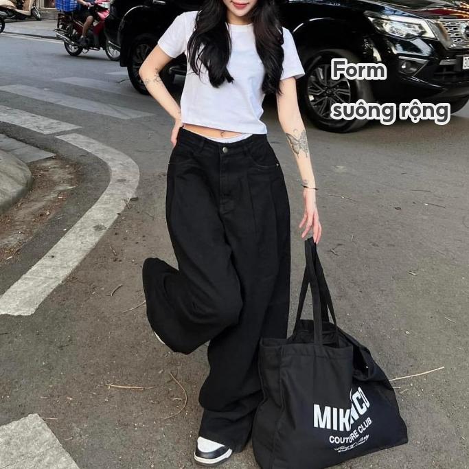 Quần Jean Đen Form Suông Rộng GODMOTHER Quần Jean Cạp Trễ Ống Suông Nam Nữ Unisex Thoải Mái