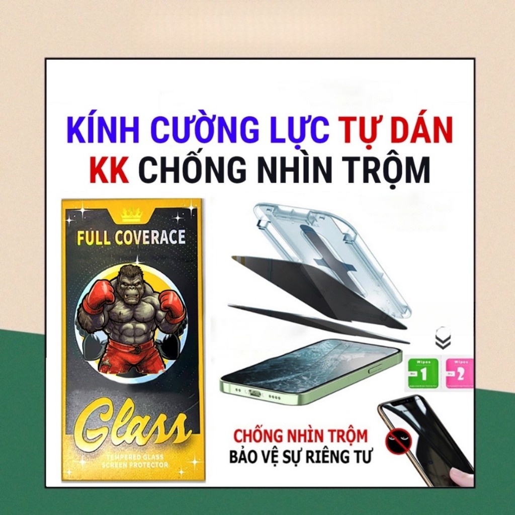 Kính cường lực iPhone KingKong chống nhìn trộm, độ cứng 9H, dán dễ dàng full màn hình