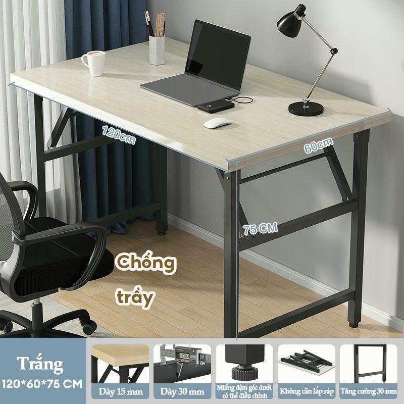 Bàn làm việc chân xếp, gấp gọn, khung sắt dày liên kết chắc chắn, mặt bàn mdf phủ melamin