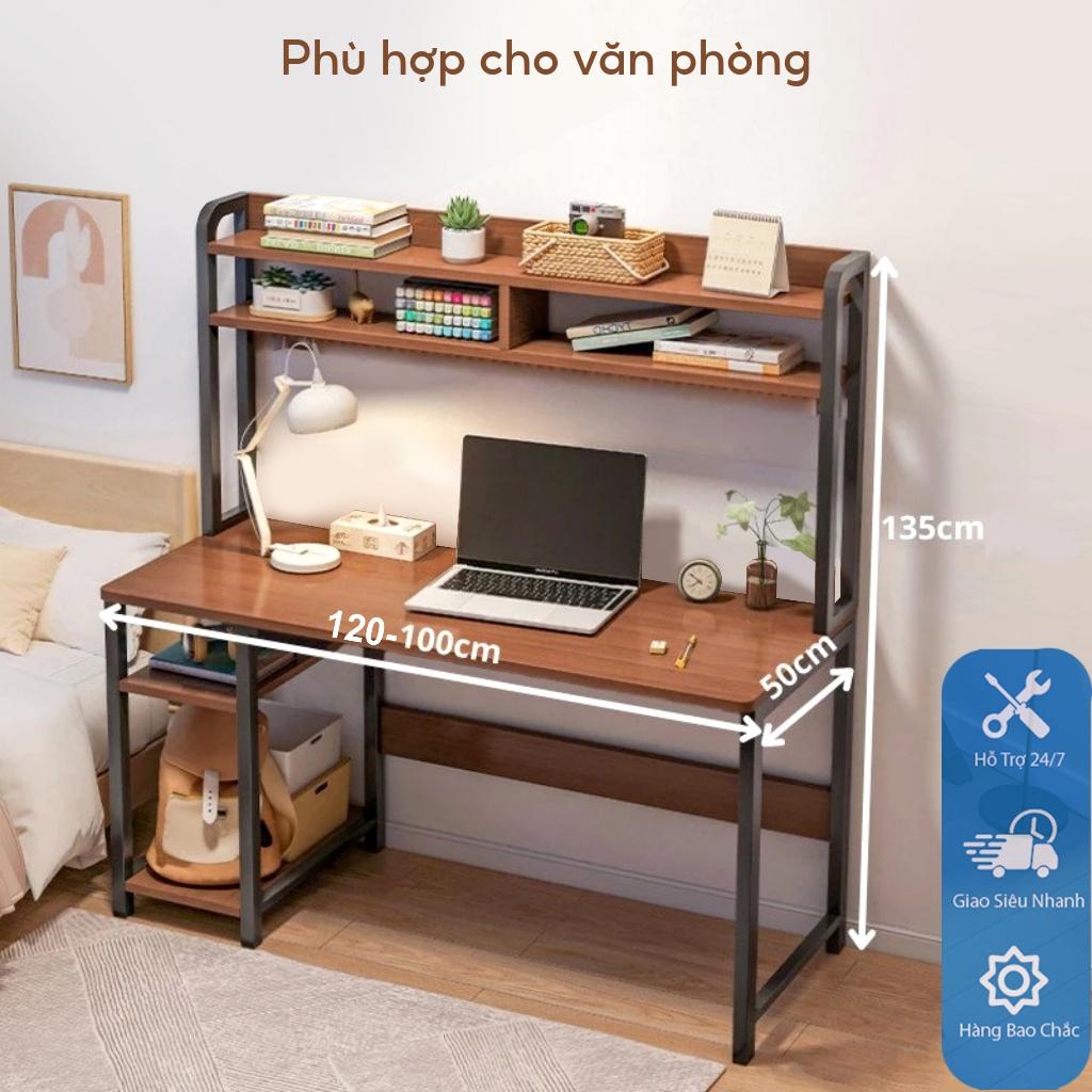 Bàn làm việc có kệ lửng, kèm kệ sách cao 75cm (có phụ kiện ốc vít kèm theo) chân sắt, mặt ván mdf, mẫu mới Nội thất Măng