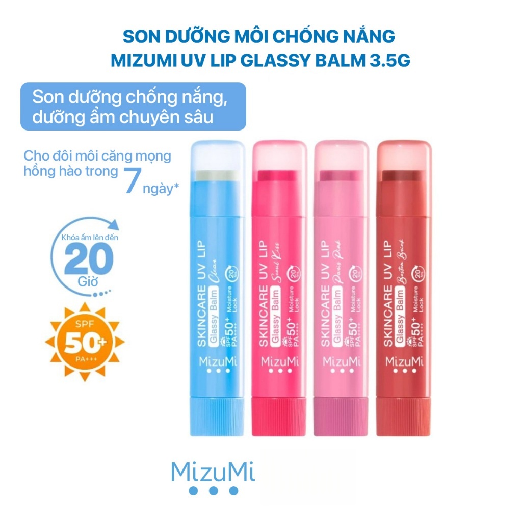 Son Dưỡng Môi Chống Nắng MizuMi Skincare UV Lip Glassy Balm Clear / Seoul Kiss 3.5g