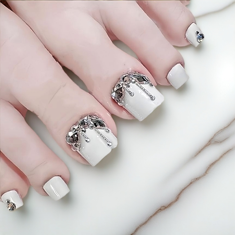 Bộ 24 móng chân giả đính đá nhiều mẫu Belly Nail Nail Box bộ 24 móng chân giả