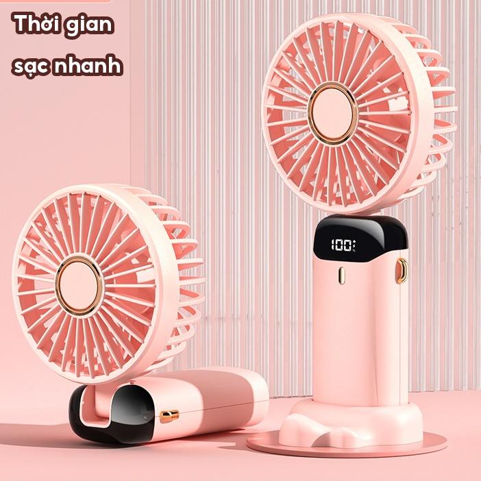 Quạt Mini Cầm Tay Tích Điện N15,Pin Sạc 10.000mAh,5 Tốc Độ Gió, Xoay Linh Hoạt 90 Độ Có Dây Đeo Cổ,Đèn LED Hiển Thị