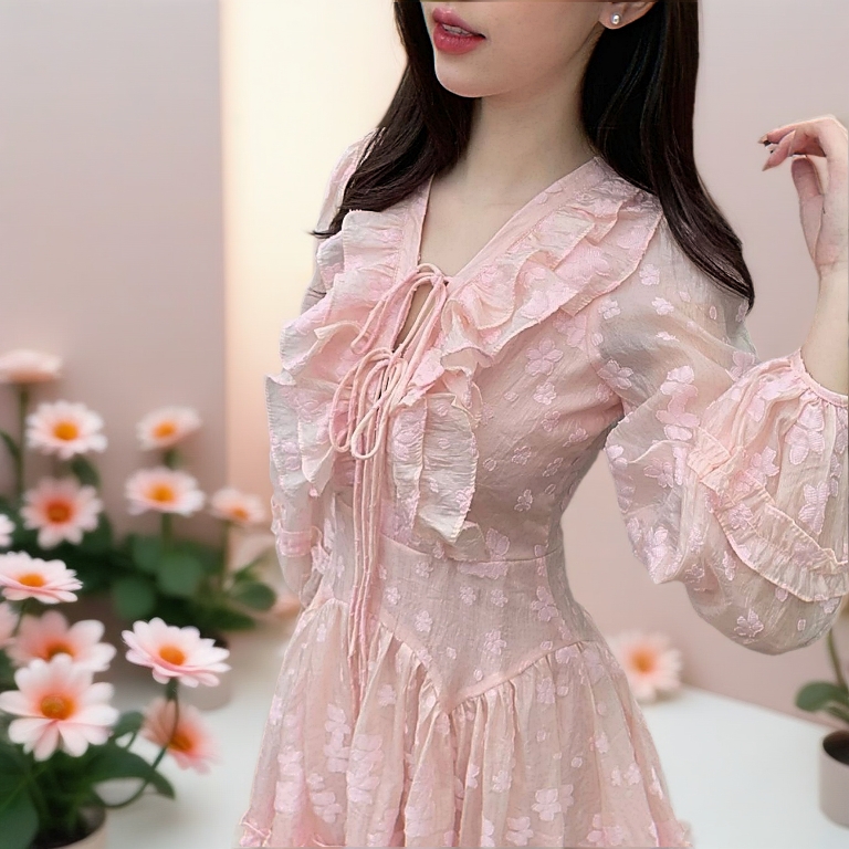 Đầm Hoa Cổ Bèo MELLYSTORE Váy Tiểu Thư Dài Tay Chất Voan In Nổi 3 Màu Cao Cấp Đẹp Quyến Rũ ,Sang Trọng - Đầm Thiết Kế 20