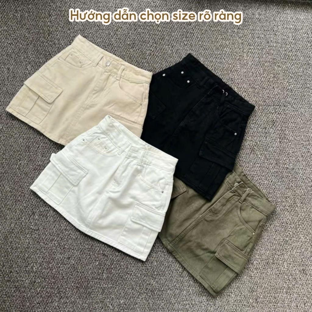 Chân Váy Ngắn Vải Kaki Jeans QC Cao Cấp Dày Dặn Túi Hộp Có Lót Quần CV32