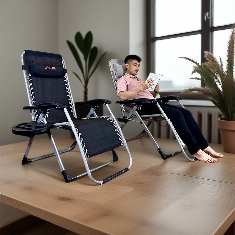 Ghế Xếp Thư Giãn JAKITA vải lưới sợi carbon, khung thép, trọng tải 300kg, tặng khay để ly,gối