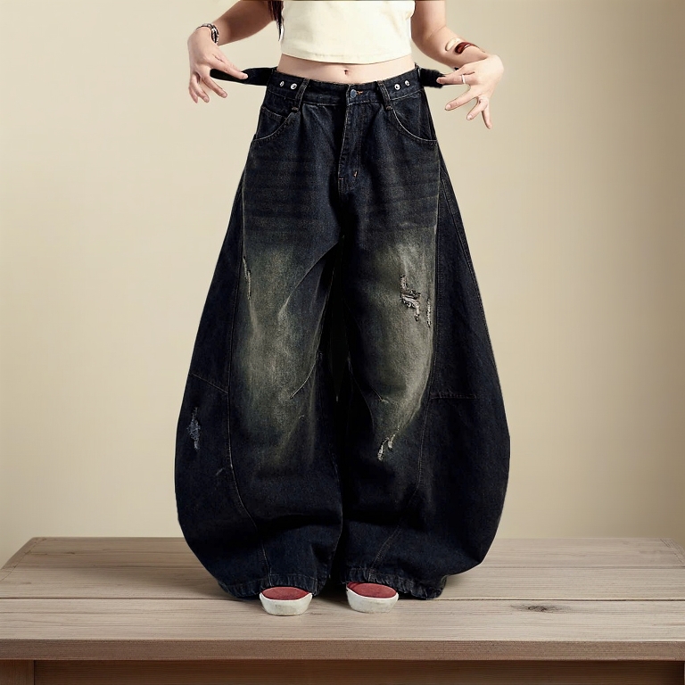 Quần Jeans Dài Ống Cong PREMIUM Form Rộng Wash Tôn Dáng Nam Nữ Thiết Kế Đai Siết Eo | SSSTore.Aesthetic