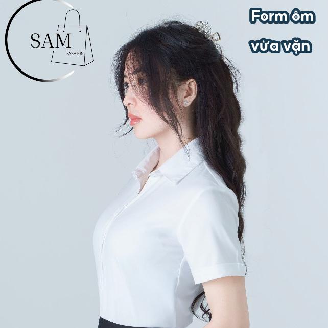 Áo sơ mi nữ tay ngắn công sở, chất vải lụa,co giản nhẹ.thanh lịch quý phai.thoáng mát