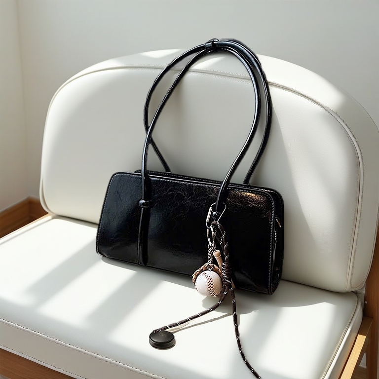 Túi Xách Nữ Retro Dáng Dài 28cm Đeo Vai Kèm Charm Bóng Chày –Túi Baguette Kẹp Nách Hàn Quốc HT181