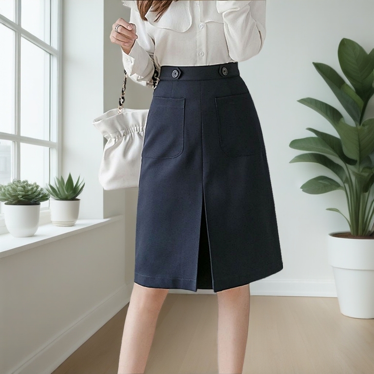 Chân Váy Susu clothing Công Sở Chân Váy Chữ A Xếp Li Trước Có Túi Thời Trang Trẻ 1 li 2 túi 2 cúc d58cm