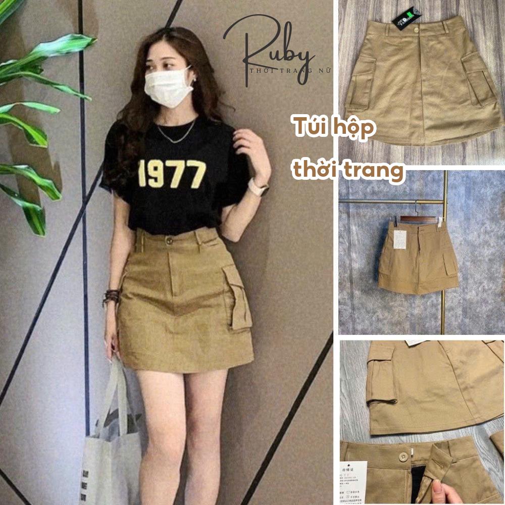Chân Váy KaKi Chữ A Túi Hộp Phong Cách Hàn Quốc Có Quần Trong Lên From Xinh MA603