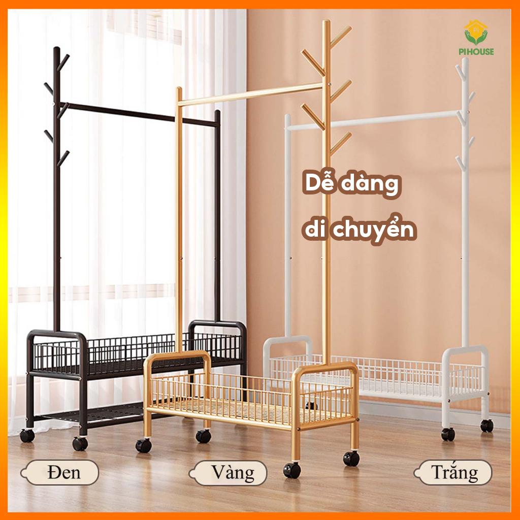 Giá Kệ Treo Quần Áo Pihouse Mẫu Mới Có Giỏ Đựng Đồ, Giày Dép, Quần Áo Tiện Lợi