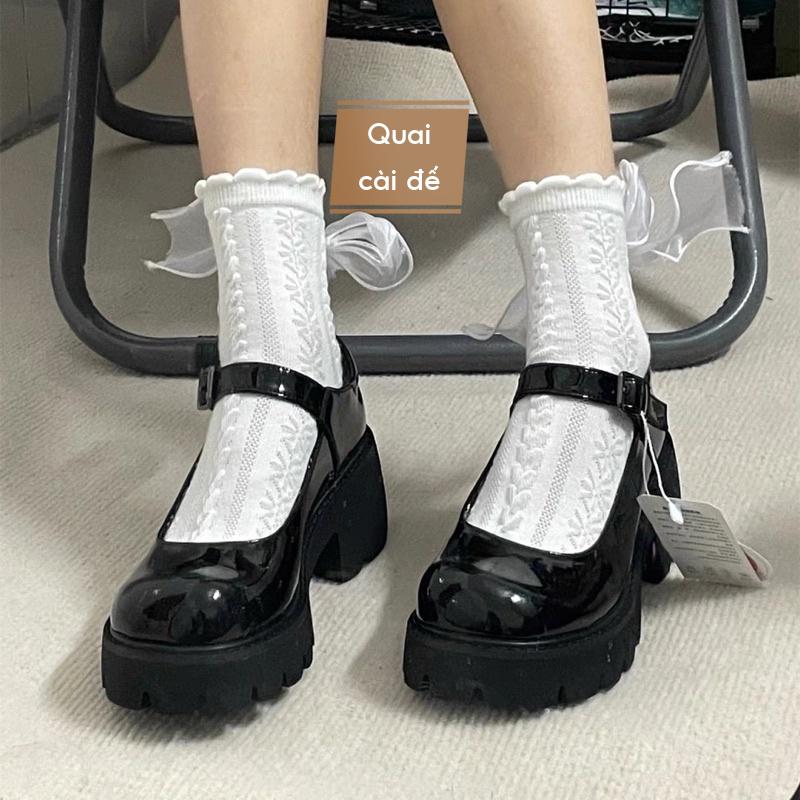 Giày búp bê lolita nữ độn đế quai cài đế 5cm Cao Cấp (chân gầy, thon đặt lùi 1sz)