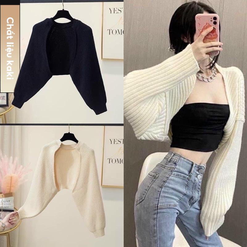 ÁO KHOÁC CARDIGAN GÂN LEN FOM CROPTOP PHỐI ÁO DÂY ÁO ỐNG K9
