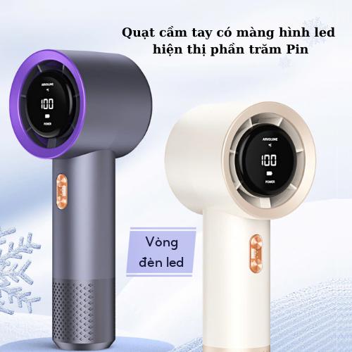 Quạt tích điện - Quạt Mini Cầm Tay Tích Điện Pin Trâu 199 Cấp Độ Gió Có Màn Hình Led Hiển Thị, Cổng Sạc TypeC Q13