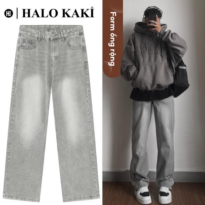[FULL MÀU] QUẦN BAGGY JEANS MÀU WASH (XÁM/KHÓI/XANH/ĐEN) FORM ỐNG RỘNG NAM NỮ PHỦ GÓT CHÙM GIÀY HALO KAKI